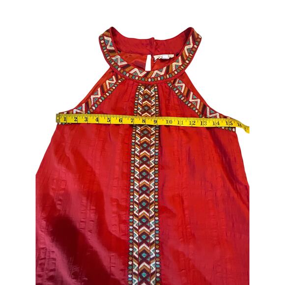 THML Red Embroidered Halter Mini Dress - Size S - Picture 6 of 16